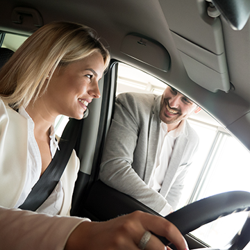 Woman talking to a man